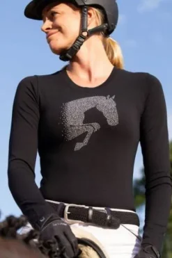 Sale Haut d'équitation en coton à manches lounges - Femme Tenue D'Équitation Femme·T-Shirts équitation Femme|Tenue D'Équitation Femme·Polos Et Chemises