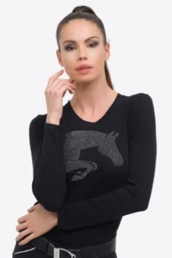 Sale Haut d'équitation en coton à manches lounges - Femme Tenue D'Équitation Femme·T-Shirts équitation Femme|Tenue D'Équitation Femme·Polos Et Chemises