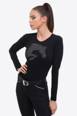 Sale Haut d'équitation en coton à manches lounges - Femme Tenue D'Équitation Femme·T-Shirts équitation Femme|Tenue D'Équitation Femme·Polos Et Chemises