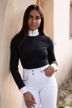 New Polo concours manches longues Venusia noir Femme La Cavalière En Concours|La Femme En Concours