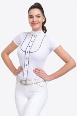 Polo de concours équestre GENTLE RIVER - - Manches courtes Femme La Cavalière En Concours|La Femme En Concours