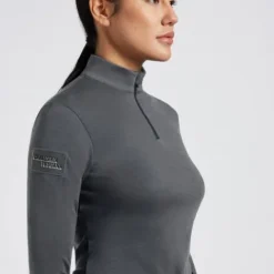 Hot Sous-pull technique zippé en laine Anthracite - Femme Tenue D'Équitation Femme·Polos Et Chemises