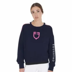 Clearance Sweat-shirt à col rond marine/fuchsia - Femme Tenue D'Équitation Femme·Sweat Shirt, Polaire Et Pull Femme