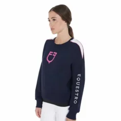 Clearance Sweat-shirt à col rond marine/fuchsia - Femme Tenue D'Équitation Femme·Sweat Shirt, Polaire Et Pull Femme