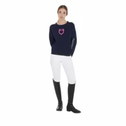 Clearance Sweat-shirt à col rond marine/fuchsia - Femme Tenue D'Équitation Femme·Sweat Shirt, Polaire Et Pull Femme