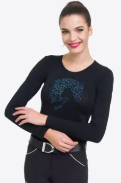 Best T-shirt manches longues Multicolor avec décoration cheval - Femme Tenue D'Équitation Femme·T-Shirts équitation Femme