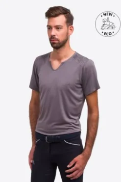 Sale T-shirt équitation manches courtes V-Neck - - Tissu technique Homme Tenue D'Équitation Homme·T-Shirts équitation Homme