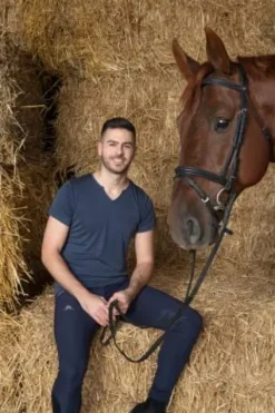 Sale T-shirt équitation manches courtes V-Neck - - Tissu technique Homme Tenue D'Équitation Homme·T-Shirts équitation Homme