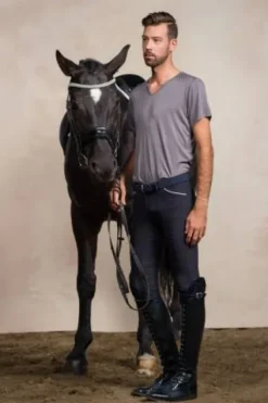 Sale T-shirt équitation manches courtes V-Neck - - Tissu technique Homme Tenue D'Équitation Homme·T-Shirts équitation Homme